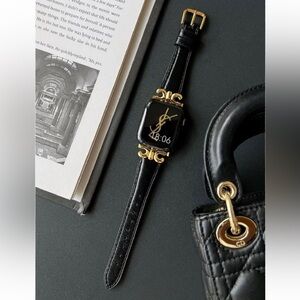 Black & Gold Leather Band for Apple Watch Watch Straps